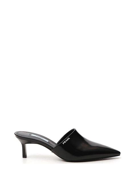 prada logo pointed toe mule|Prada slippers sale.